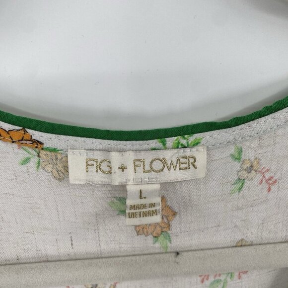 Fig & Flower Size Large Floral Print Linen Blend Short Sleeve Midi Dress Prairie - Picture 4 of 16